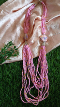 long layered pink beaded mala with stones..