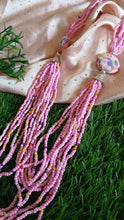 long layered pink beaded mala with stones..