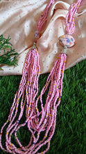 long layered pink beaded mala with stones..