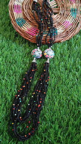 long size multilayered  beaded mala black and multi shade..