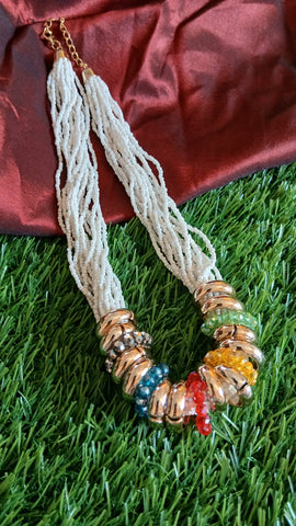 off white medium sized mala with glass beads and acarylic rings